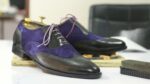 Handmade Black & Blue Wing Tip Brogue Leather Suede Shoes, Men's Formal Shoes