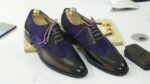 Handmade Black & Blue Wing Tip Brogue Leather Suede Shoes, Men's Formal Shoes
