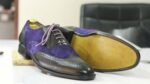 Handmade Black & Blue Wing Tip Brogue Leather Suede Shoes, Men's Formal Shoes