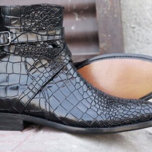 Men's Black Jodhpurs Alligator Leather Boot,Hand Painted Boot