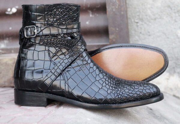 Men's Black Jodhpurs Alligator Leather Boot,Hand Painted Boot