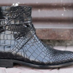 Men's Black Jodhpurs Alligator Leather Boot,Hand Painted Boot