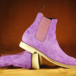 Men's Purple Chelsea Suede Ankle Boot,Handmade Party Boot