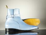 Bespoke Sky Blue Jodhpurs Leather Ankle Boot For Men's