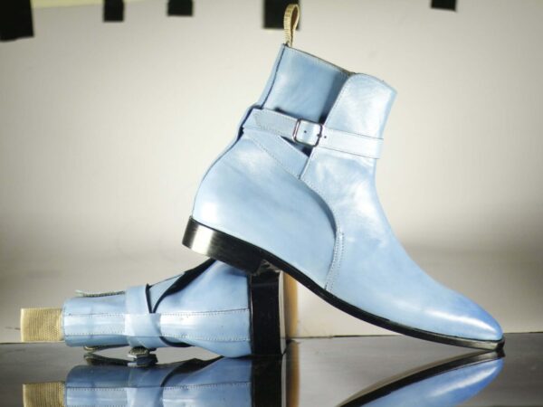 Bespoke Sky Blue Jodhpurs Leather Ankle Boot For Men's