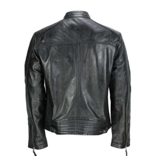 Men's Black Vintage Biker Style Waxed Sheep Skin Fashion Jacket - leathersguru