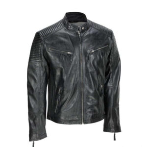 Men's Black Vintage Biker Style Waxed Sheep Skin Fashion Jacket - leathersguru