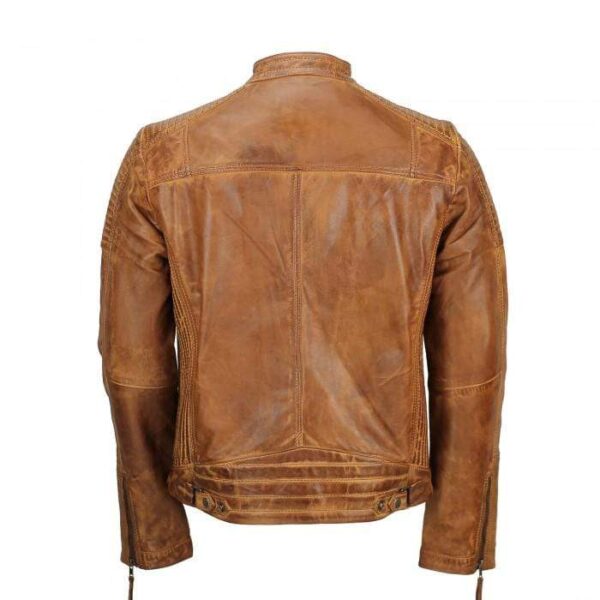 Men's Tan Vintage Biker Style Waxed Sheep Skin Fashion Jacket - leathersguru