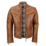 Men's Tan Vintage Biker Style Waxed Sheep Skin Fashion Jacket - leathersguru