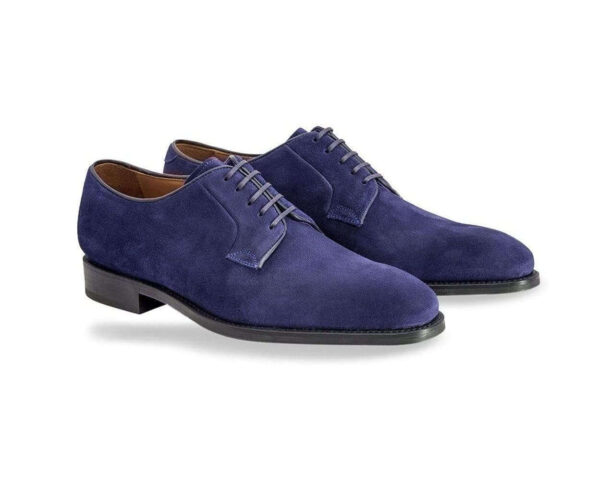 Handmade Blue Suede Derby Lace Up Shoe - leathersguru