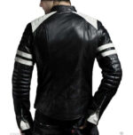 Men's Leather White Stripped Jacket, Black Biker Handmade Jacket - leathersguru