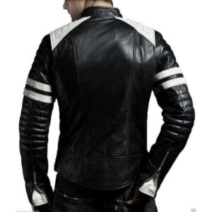 Men's Leather White Stripped Jacket, Black Biker Handmade Jacket - leathersguru