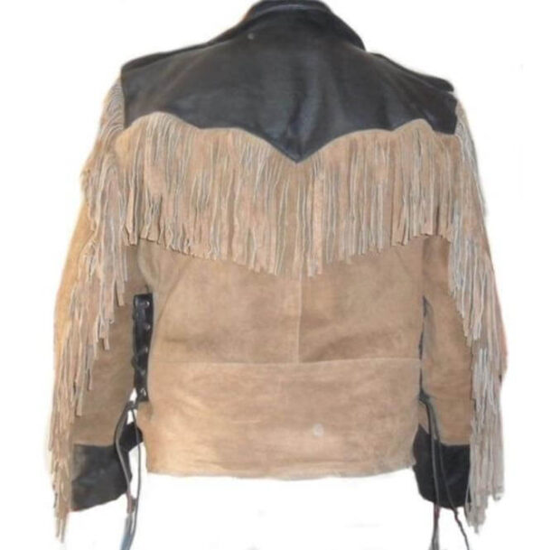 Men 1980's Cowboy Suede Leather Black Beige Jacket ,Cowboy Suede Fringe Jacket - leathersguru