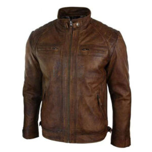 Men Antique Brown Leather Jacket, Men's Brown Biker Leather Jacket - leathersguru