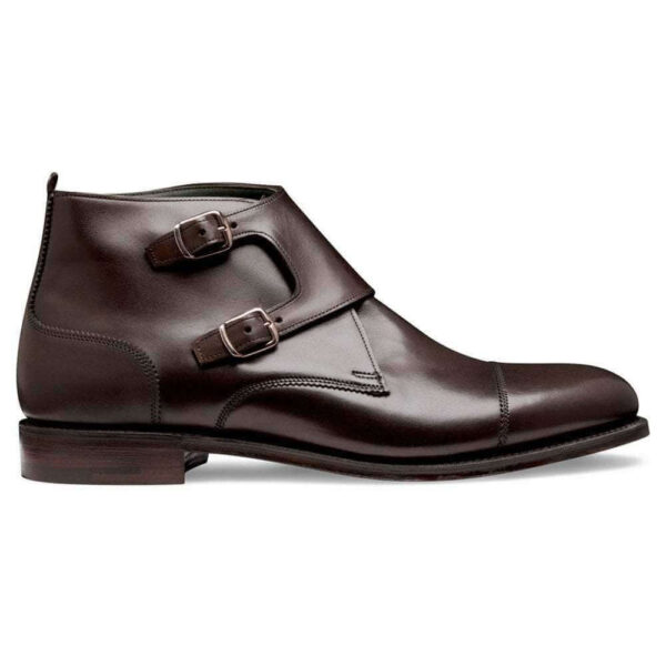 Men's Ankle High Brown Leather Cap Toe Monk Strap Boot - leathersguru