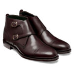 Men's Ankle High Brown Leather Cap Toe Monk Strap Boot - leathersguru