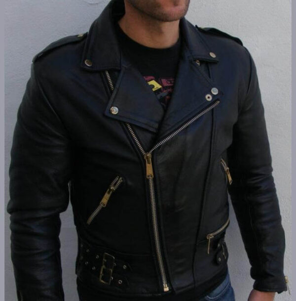 Men's Black Color Biker Leather Jacket, Motorbike Leather Belted Jacket - leathersguru