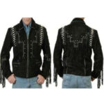 Men's Black Cowboy Suede Jacket, Cowboy Style Suede Jacket With Fringe - leathersguru