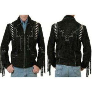 Men's Black Cowboy Suede Jacket, Cowboy Style Suede Jacket With Fringe - leathersguru