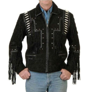 Men's Black Cowboy Suede Jacket, Cowboy Style Suede Jacket With Fringe - leathersguru