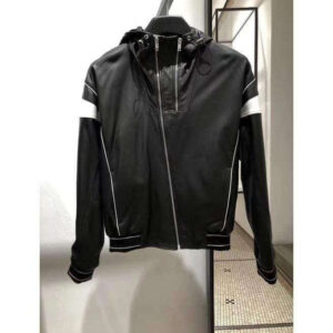 Men's Black White Hooded Leather Jacket, Men's Handmade Leather Jackets - leathersguru