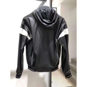 Men's Black White Hooded Leather Jacket, Men's Handmade Leather Jackets - leathersguru