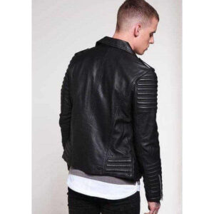 Men's Padded Black Motorcycle Fashion Leather Jacket, Men Winter Fashion Jacket - leathersguru