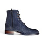 Men Blue Ankle high Suede Zipper and lace up boots (4)