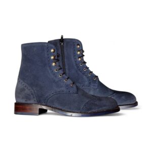 Men Blue Ankle high Suede Zipper and lace up boots (4)