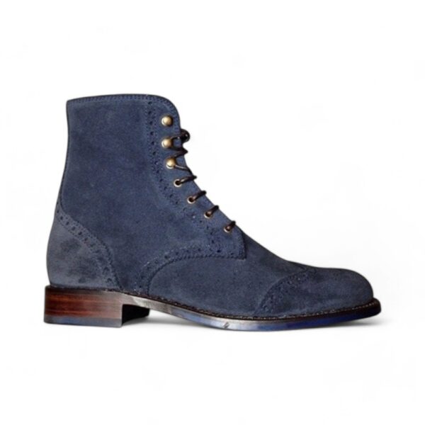 Men Blue Ankle high Suede Zipper and lace up boots (4)