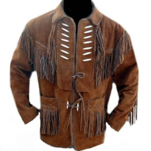 Men's Brown Suede Western Jacket, Suede Leather Jacket , Suede Cowboy Fringe Jacket - leathersguru