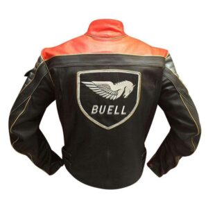 Men Buell Motorcycle Black Red Leather Jacket Buell Moto Leather Jacket With CE Armour - leathersguru