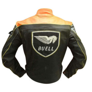 Men Buell Motorcycle Black Tan Leather Jacket Buell Moto Leather Jacket With CE Armour - leathersguru