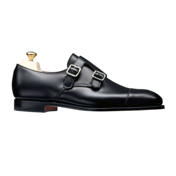 Handmade Black Color Double Monk Leather Shoe - leathersguru