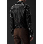 Men's Casual Black Silver Studded Rocker Punk Style Biker Leather Jacket - leathersguru