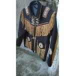 Men's Cowboy Suede Black Beige Jacket, Cowboy Style Suede Jacket With Fringes - leathersguru