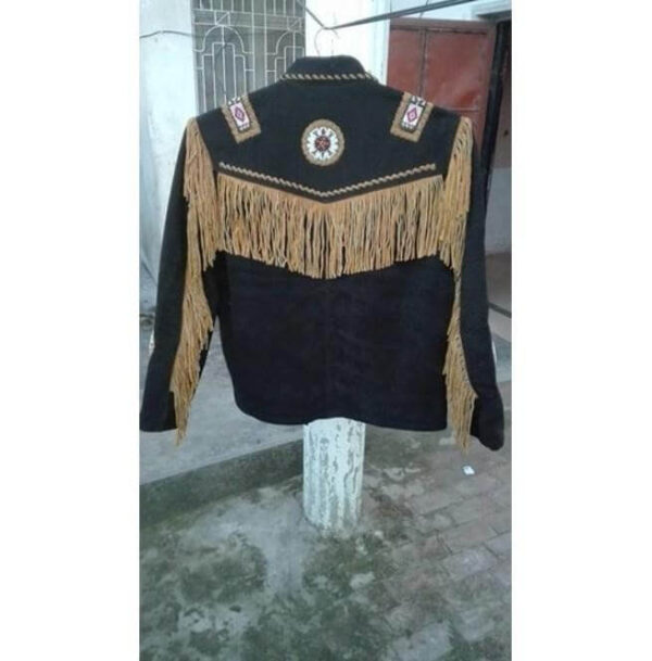 Men's Cowboy Suede Black Beige Jacket, Cowboy Style Suede Jacket With Fringes - leathersguru