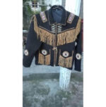 Men's Cowboy Suede Black Beige Jacket, Cowboy Style Suede Jacket With Fringes - leathersguru