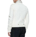 Men's Fashion Leather White Jacket, Men's Genuine Leather Belted Jacket - leathersguru