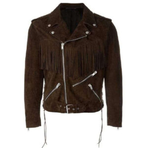 Men's Fringe Motorcycle Suede Jacket Men's Clothing, Men's Cow Boy Brown Western Jacket - leathersguru