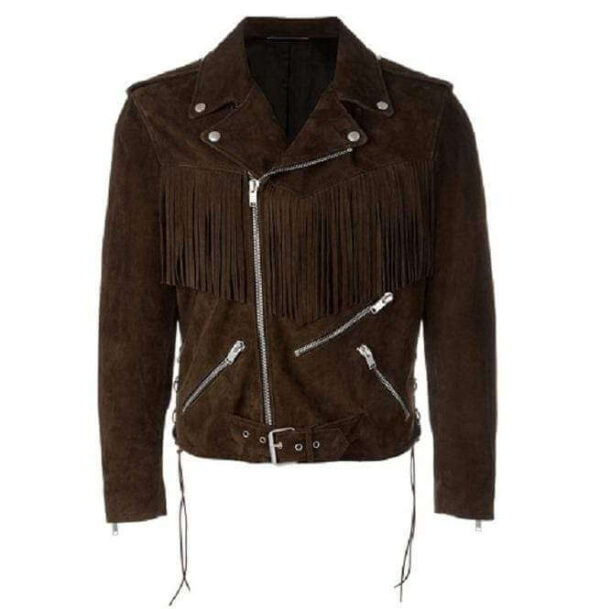 Men's Fringe Motorcycle Suede Jacket Men's Clothing, Men's Cow Boy Brown Western Jacket - leathersguru