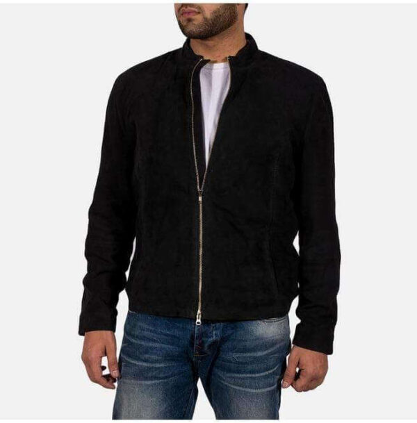 Men's Genuine Black Suede Leather Jacket, Men's Biker Zipper Jacket - leathersguru