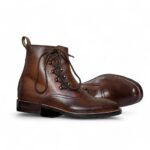 Two Tone Brown Ankle Leather Lace Up Men's Boot - leathersguru