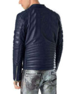 Men Navy Blue Motorbike Leather Jacket, Classic Trendy Scooter Fashion Jacket - leathersguru