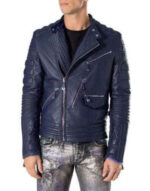 Men Navy Blue Motorbike Leather Jacket, Classic Trendy Scooter Fashion Jacket - leathersguru