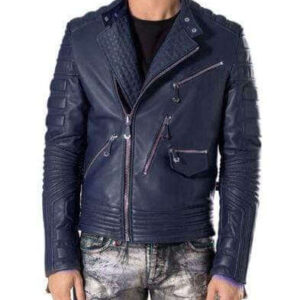 Men Navy Blue Motorbike Leather Jacket, Classic Trendy Scooter Fashion Jacket - leathersguru