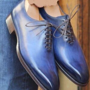 Handmade Two Tone Blue Leather Lace Up Shoe - leathersguru