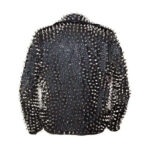 Men's Silver Studded Custom Patches Long Spike Brando Belted Rocker Black Jacket - leathersguru