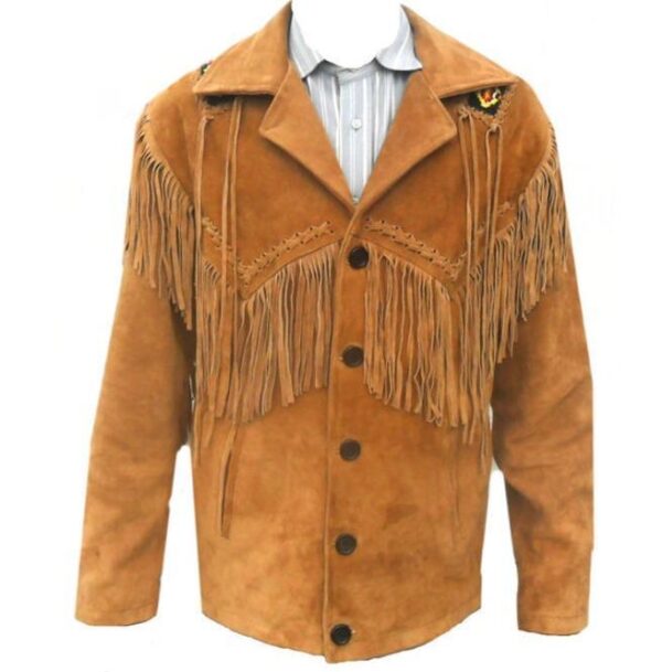 Men's Tan Suede Leather Jacket, Cowboy Jacket - leathersguru