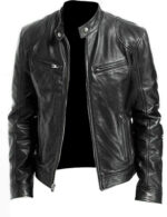 Vintage Slim fit Biker Bomber Black Leather Men Jacket - leathersguru